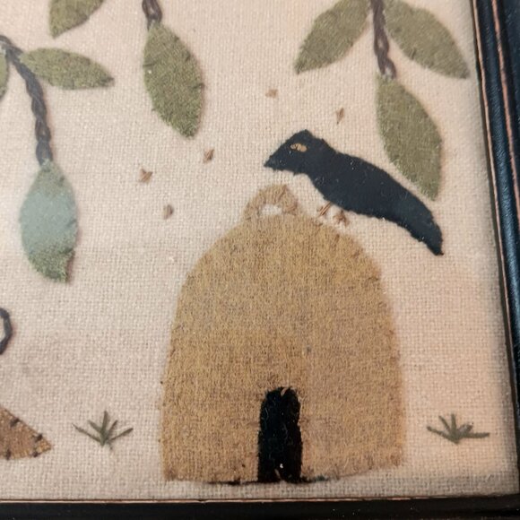 Colonial Primiitive Blackbirds Crows And Tree Needlework Applique Picture Art - Picture 8 of 10